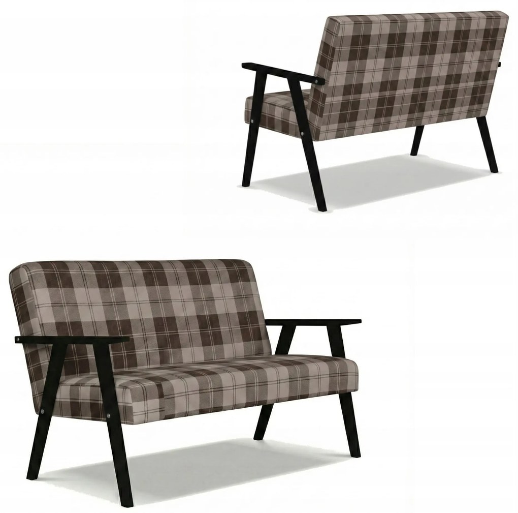 Sofa w stylu PRL retro vintage SOLER Family Meble krata brązowa