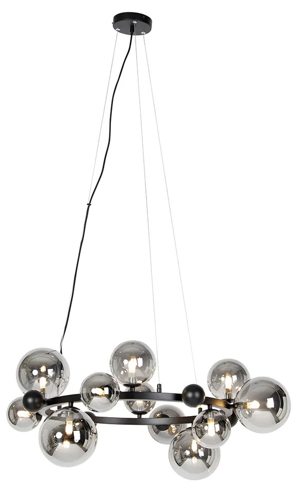 Lampa wisząca art deco czarna z przydymionym szkłem 12-świateł - David ArtDeco Oswietlenie wewnetrzne