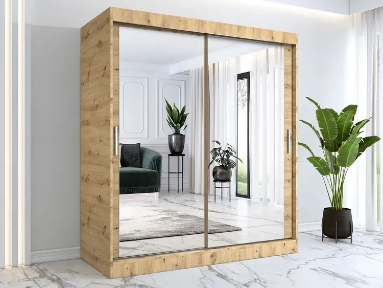 Szafa przesuwna z lustrem 180 cm dąb artisan - Kukkin 5X