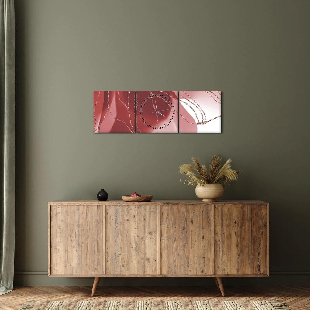 Obraz - Czerwony abstrakcyjny kwiat N⁰1 (z zegarem) (90x30 cm)