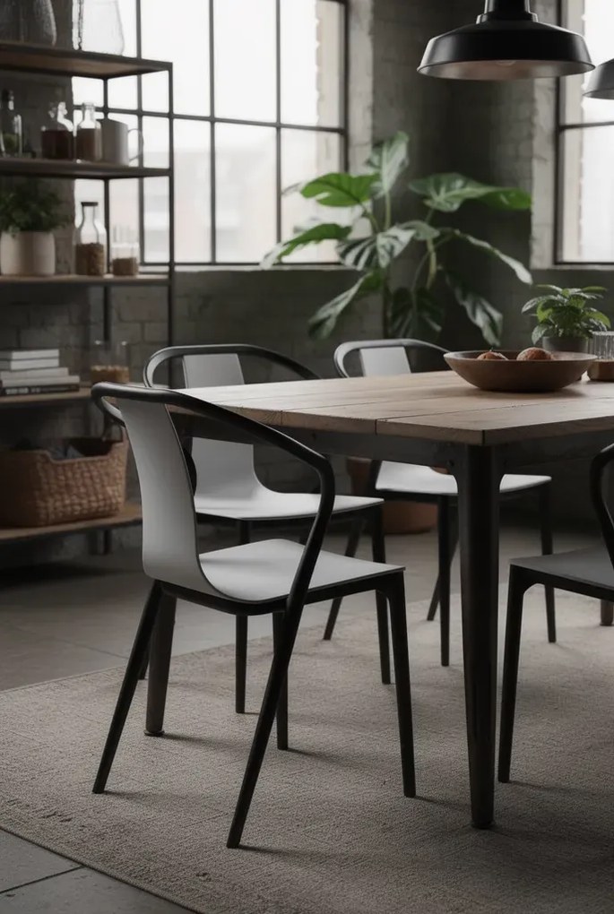 Białe designerskie krzesło z czarnymi nogami tulipan - Mallon