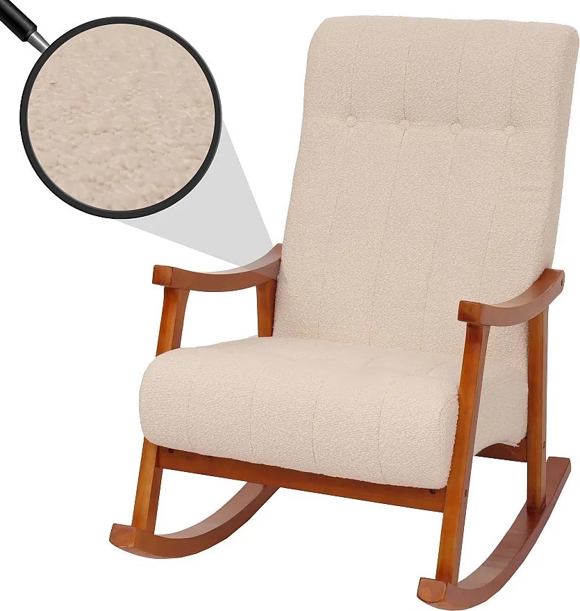 Fotel bujany MCW-K10,  kremowy, stelaż w kolorze orzecha włoskiego