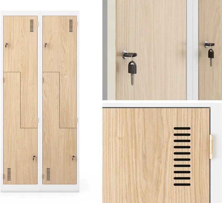 Szafa socjalna czterokomorowa Eco Design Julia 80x45x185 cm, biały/dąb sonoma