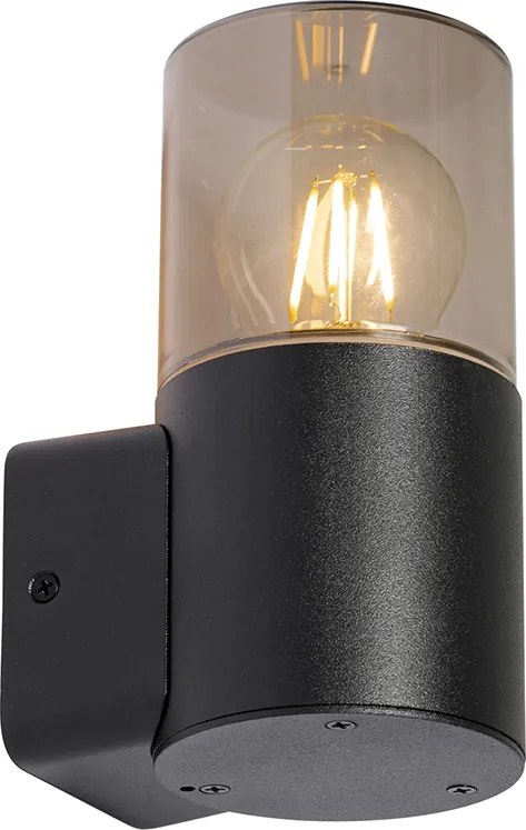 Nowoczesna lampa ścienna zewnętrzna czarna z kloszem w kolorze dymu IP44 - Odense