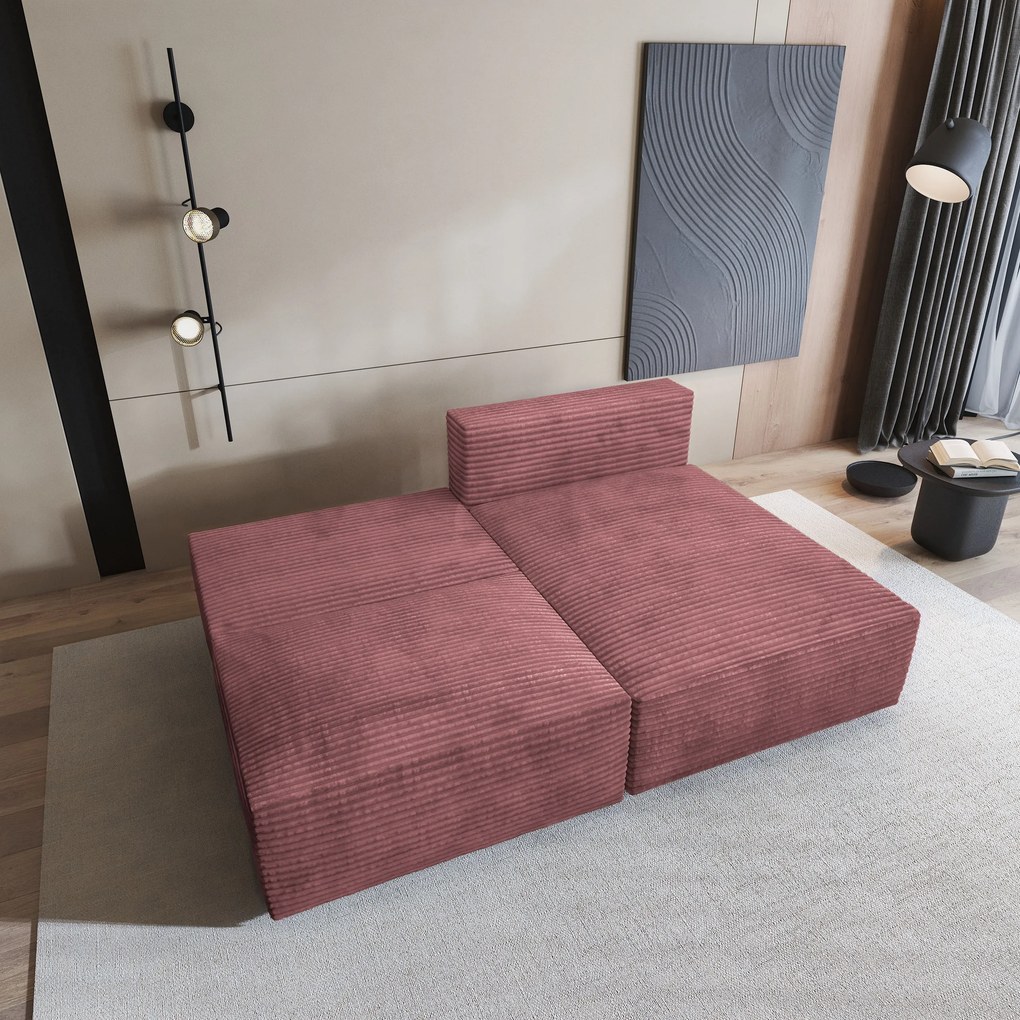 Masseno Narożnik FIORO z funkcją spania i pojemnikiem na pościel Narozniki L, Rozkładana sofa - Pudrowy róż, TILIA 62
