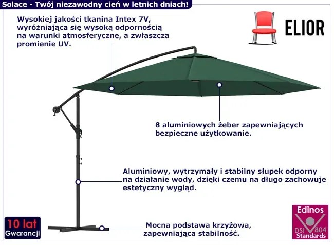 Zielony parasol do ogrodu na wysięgniku Z5-L74