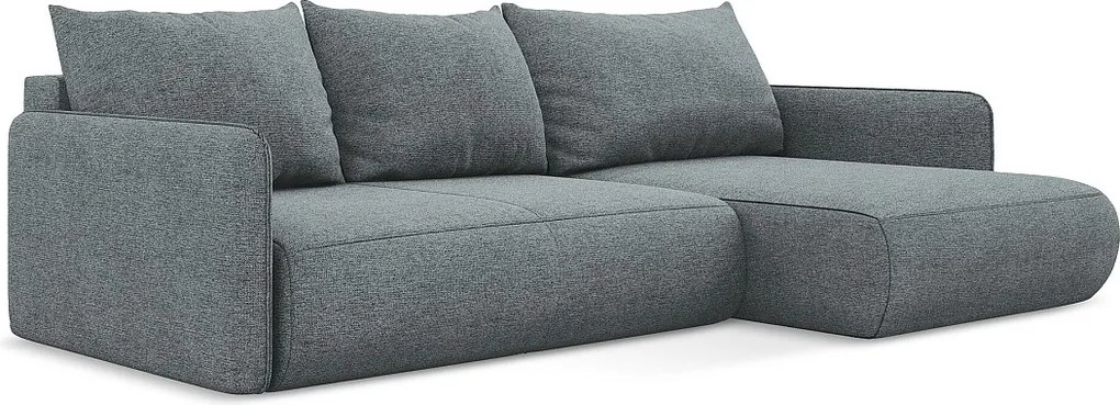 Narożnik prawostronny z funkcją spania - z tkaniny szenilowej - jeans - NANEA