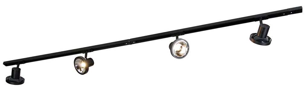 Nowoczesny system oświetlenia szynowego z 4 czarnymi reflektorami jednofazowymi 200 cm - Iconic Jeany