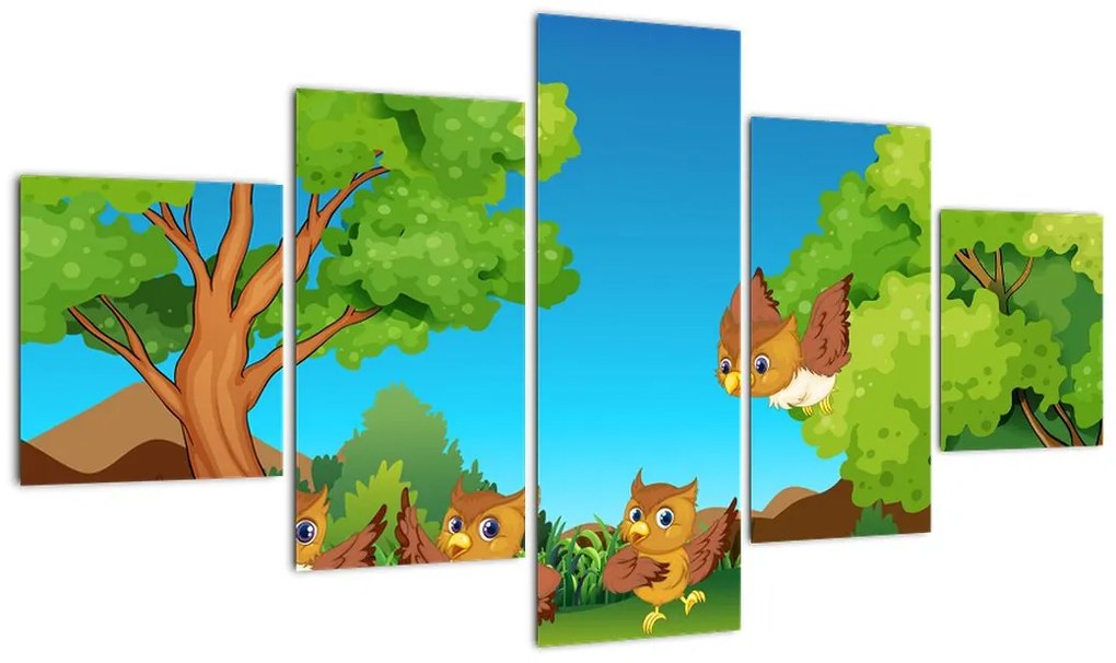 Obraz - Wesołe sówki (125x70 cm)