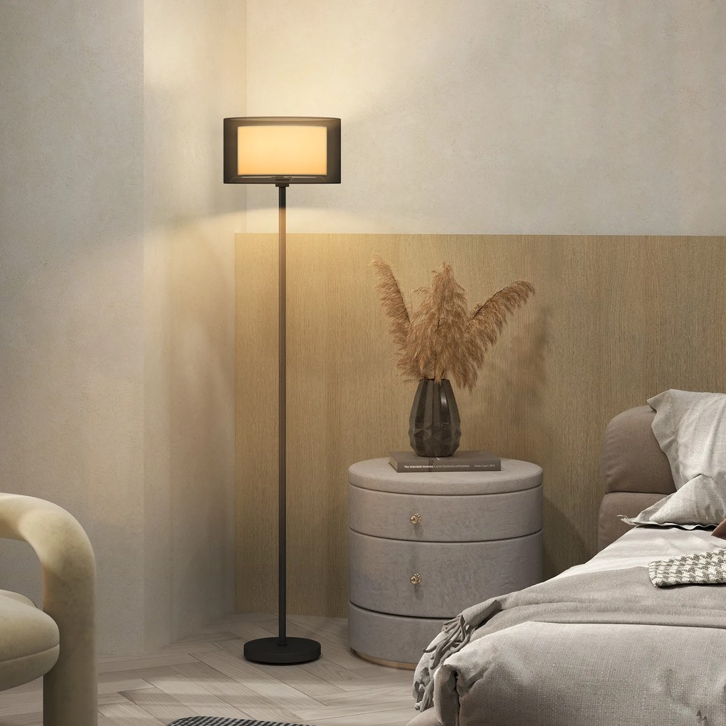 Lampa Stojąca HOMCOM z Dwukolorowym Abażurem, Metal, Czarno-Biały, z Przełącznikiem Nożnym
