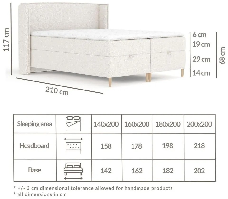 Jasnoszare łóżko boxspring ze schowkiem 160x200 cm Monpelli – Maison de Rêve