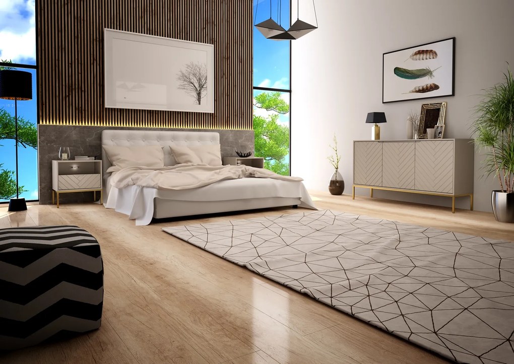 Komoda glamour ze wzorem jodełki Aspen 03 cashmere/złoty