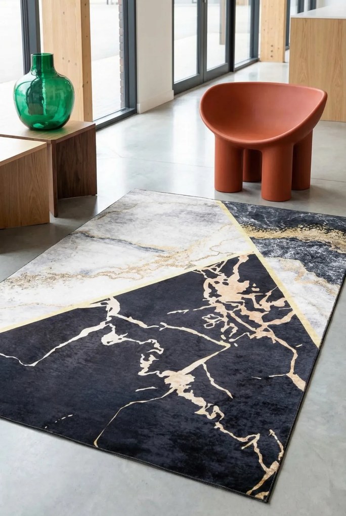 Czarno-złoty dywan pokojowy w stylu glamour F7-N53