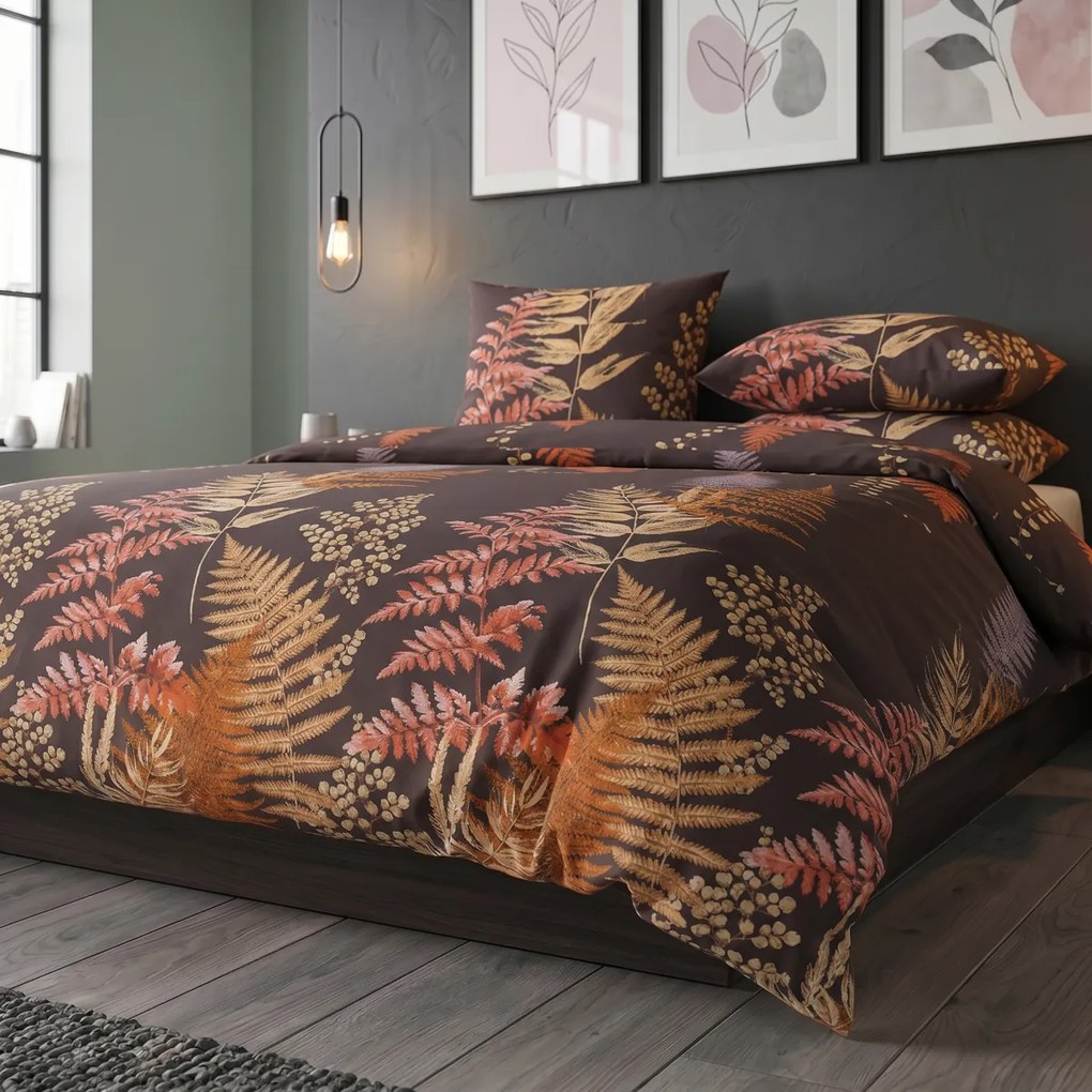Kvalitex Pościel satynowa Luxury CollectionPaprocie brązowa, 140 x 200 cm, 70 x 90 cm, 140 x 200 cm, 70 x 90 cm