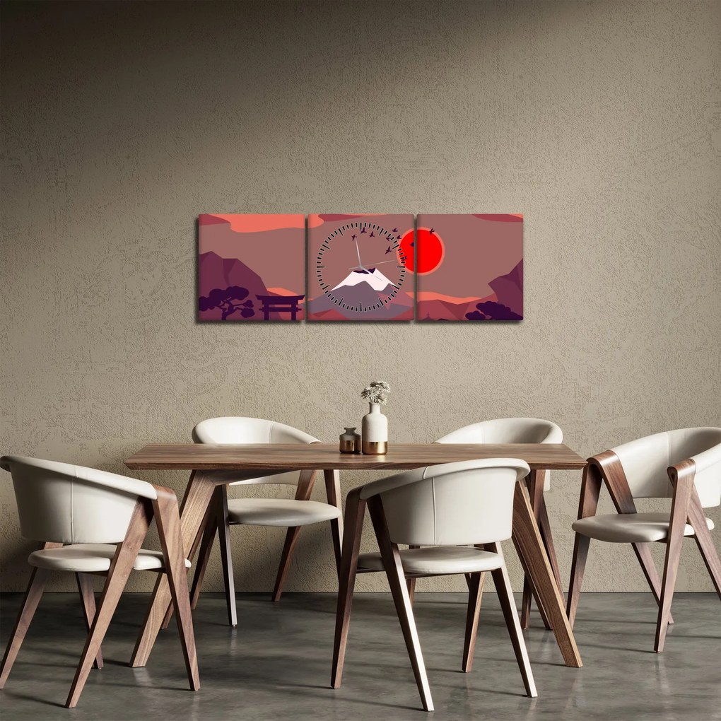 Obraz - Góry Fuji (z zegarem) (90x30 cm)