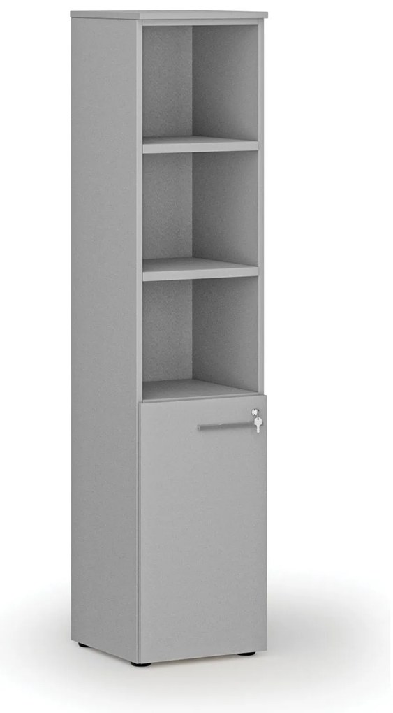 Szafa biurowa kombinowana PRIMO GRAY, drzwi na 2 poziomach, 400 x 420 x 1781 mm, szary