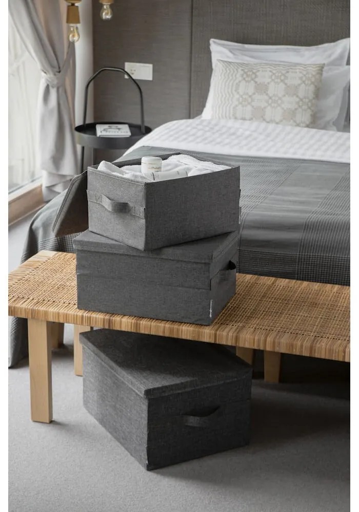 Szary tekstylny pojemnik z pokrywką 35x26x19 cm Soft Storage – Bigso