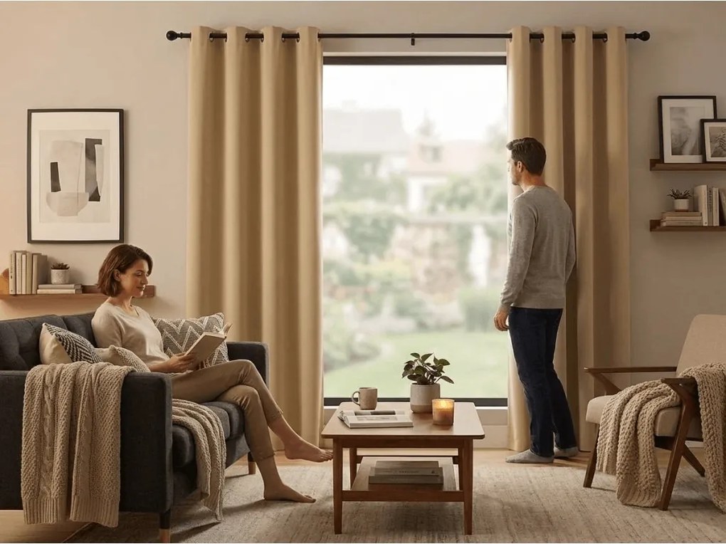 Zasłona OXFORD 140x270 cm, beżowa Zawieszanie: Taśma z wiązaniami
