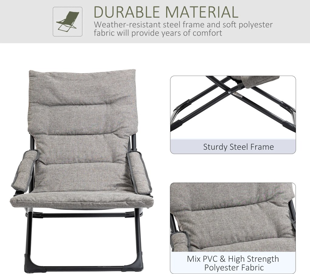 Outsunny Krzesło Składane z Poduszką - Stal Szara 66x94x79cm - Wygodne i Praktyczne
