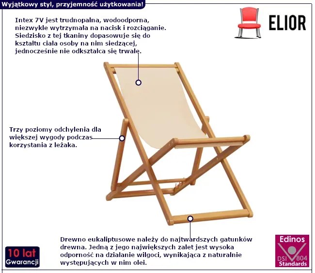 Składany leżak na plażę w kolorze beżowym P1-L00