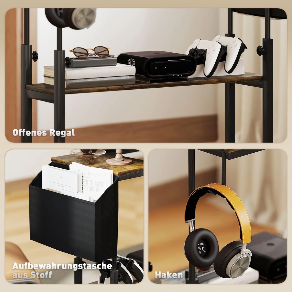 HOMCOM Stojące biurko z regulowaną wysokością i nachyleniem blatu, kółkami, półką, do pisania, czytania, rysowania, Rustykalny Brąz