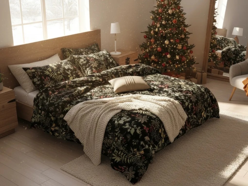 PrzytulneMieszkanie.pl PrzytulneMieszkanie.pl Pościel z bawełny renforcé FLORWELLA czarna Rozmiar pościeli: 2 szt 70 x 90 cm | 200 x 220 cm