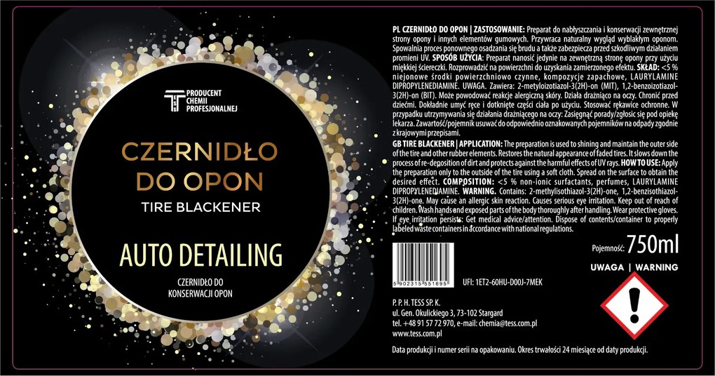 Czernidło do opon TESS 750ml auto detailing TESS
