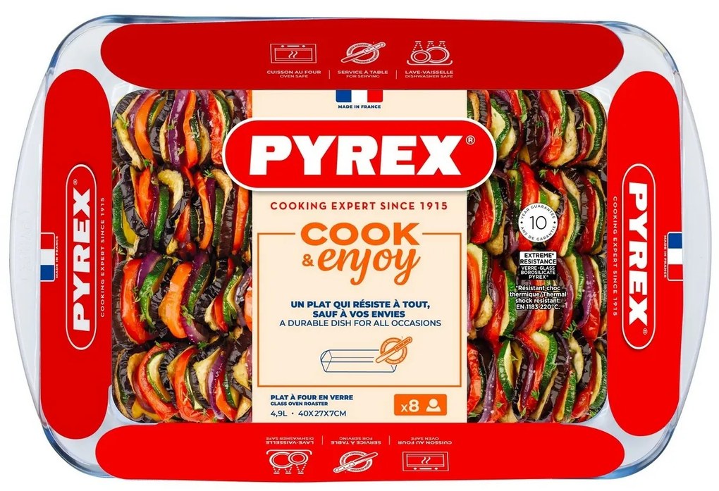 Pyrex Szklane naczynie żaroodporne 4,9 l, 40 x 27x 7 cm, L