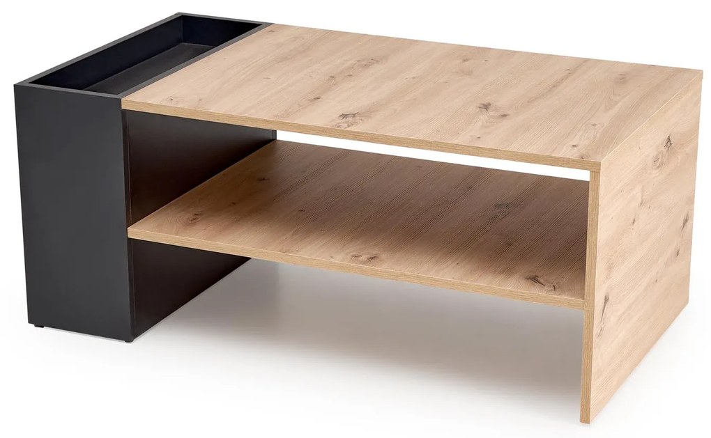 Prostokątna ława z dodatkowymi półkami dąb artisan/czarny 100/55/42 MURCIA