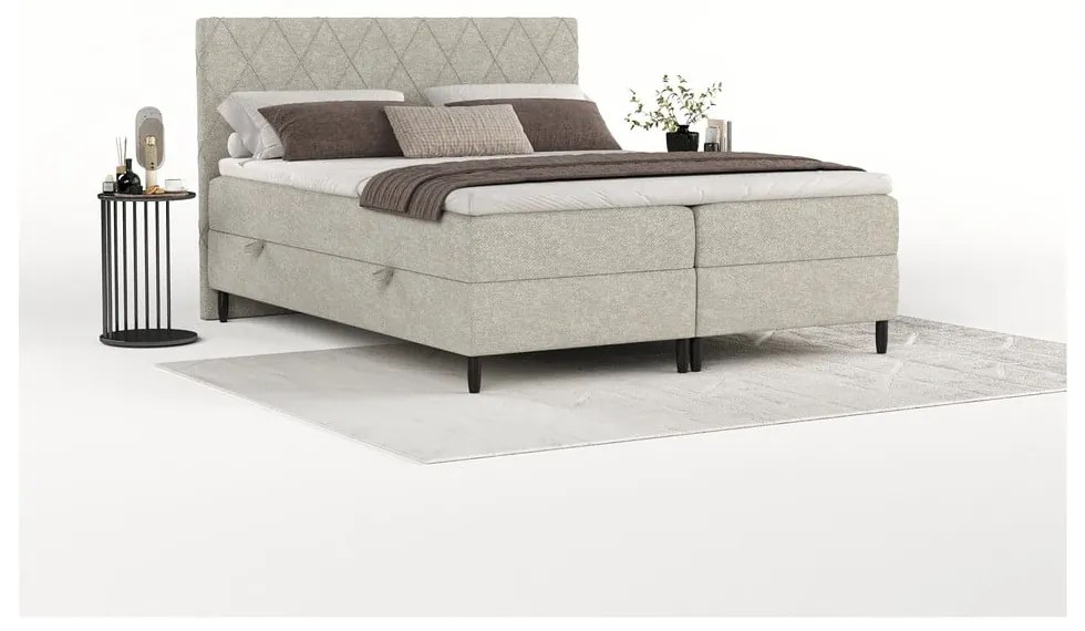 Szarobeżowe łóżko boxspring ze schowkiem 140x200 cm Gwen – Maison de Rêve