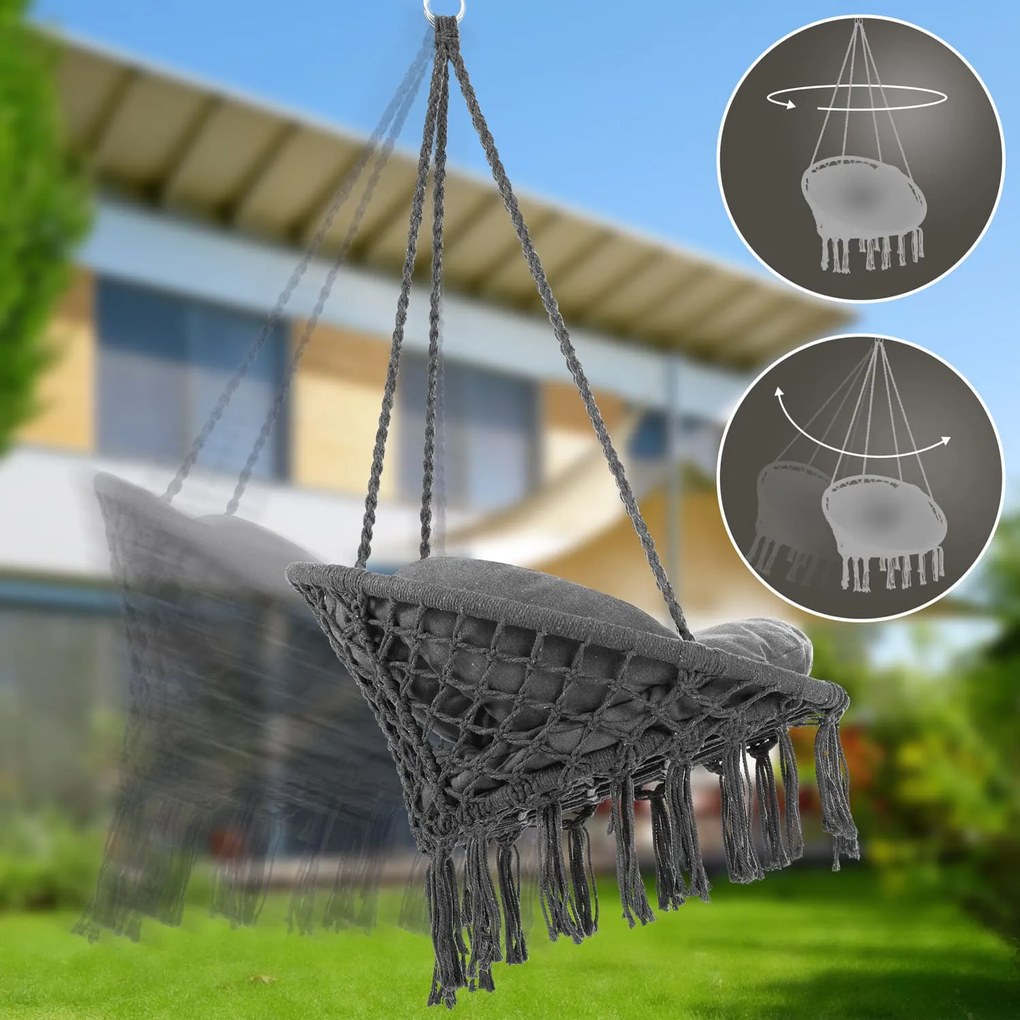 Wiszące krzesło BOHO z poduszkami, Ø61cm, antracytowa Jurhan