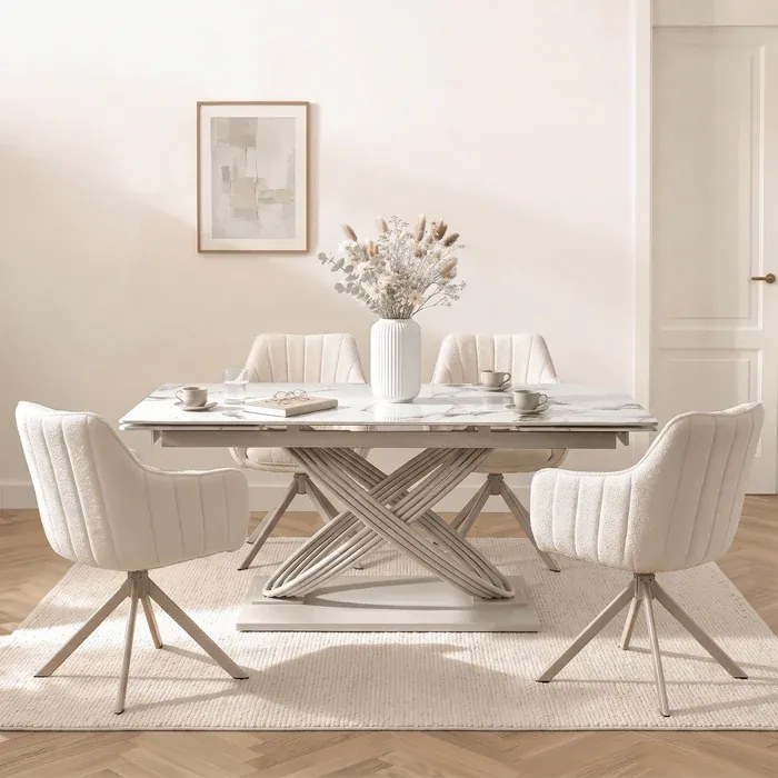 Stół Rozkładany Prostokątny IBIZA 160-240 cm Ceramiczny Biały Marmur/Kaszmir Nowoczesny