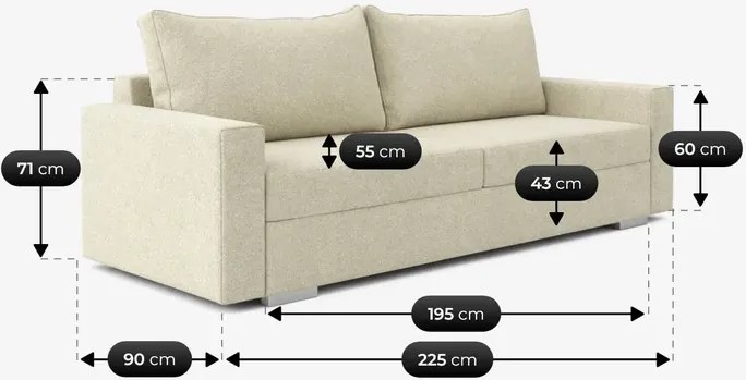 Sofa z Funkcją Spania DRAVOS Kremowa Japandi