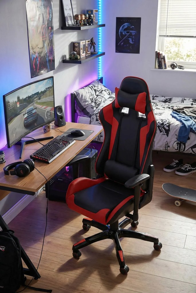 Czerwony fotel obrotowy z regulowanym oparciem C2-S97