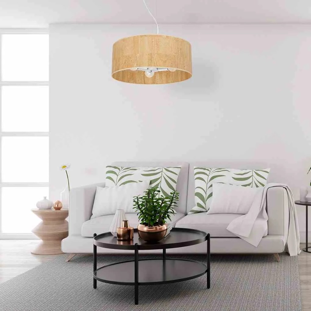 Lampa wisząca, korek, biała, okrągła CORK White/Cork 3xE27