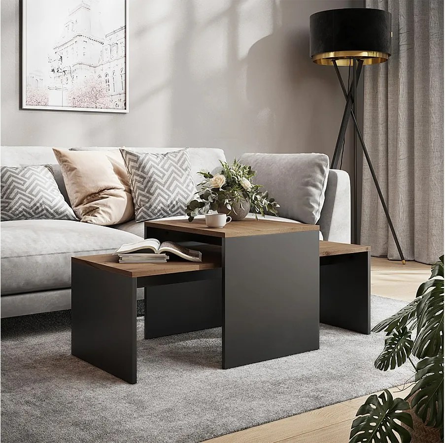 Zestaw stolików kawowych antracyt/złoty dąb 100x48x40.4 donat