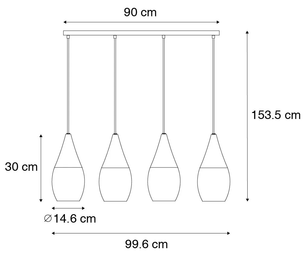 Nowoczesna lampa wisząca czarna z opalowym szkłem 4-punktowa - Drop Nowoczesny Oswietlenie wewnetrzne