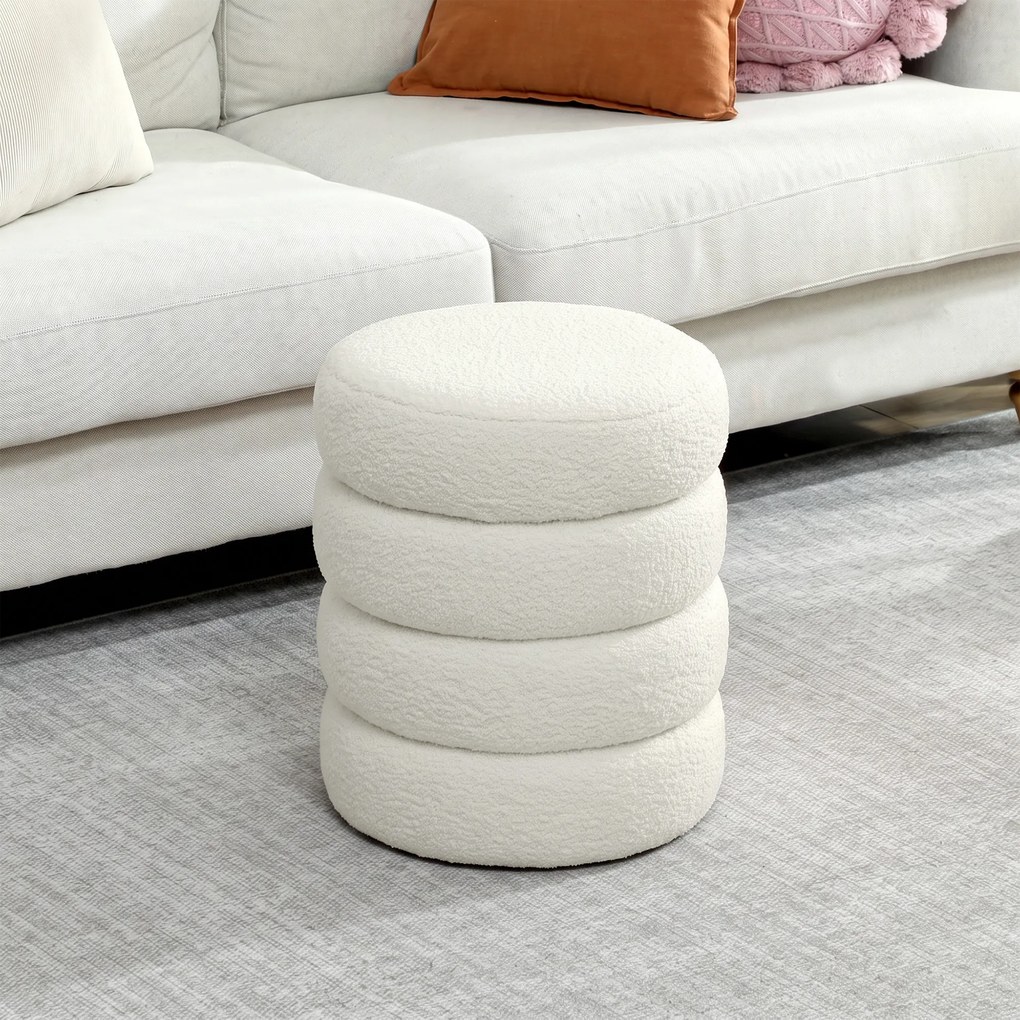 HOMCOM Puf, okrągły, Teddyfleece, do 120kg, Φ40x45H cm, biały | Aosom PL