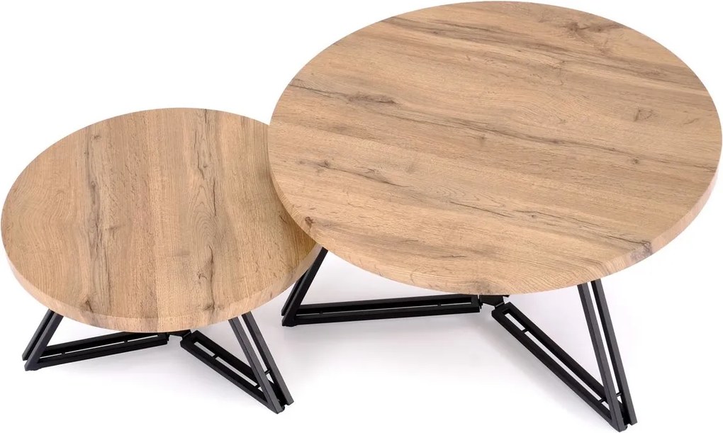 Zestaw 2 okrągłych stolików Anger Halmar, dąb złoty