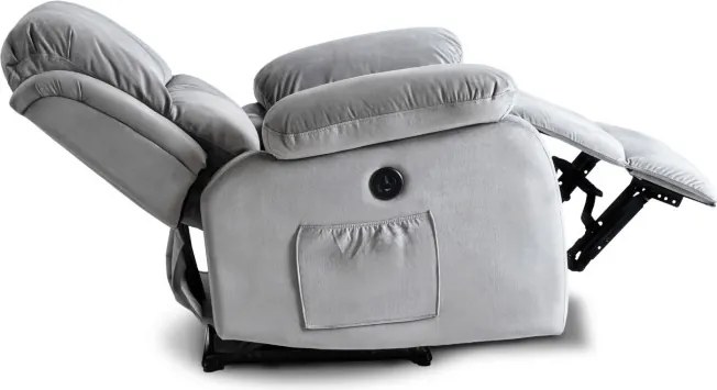 Fotel Masujący ARON Elektryczny Rozkładany z Podnóżkiem Szary Welurowy Nowoczesny
