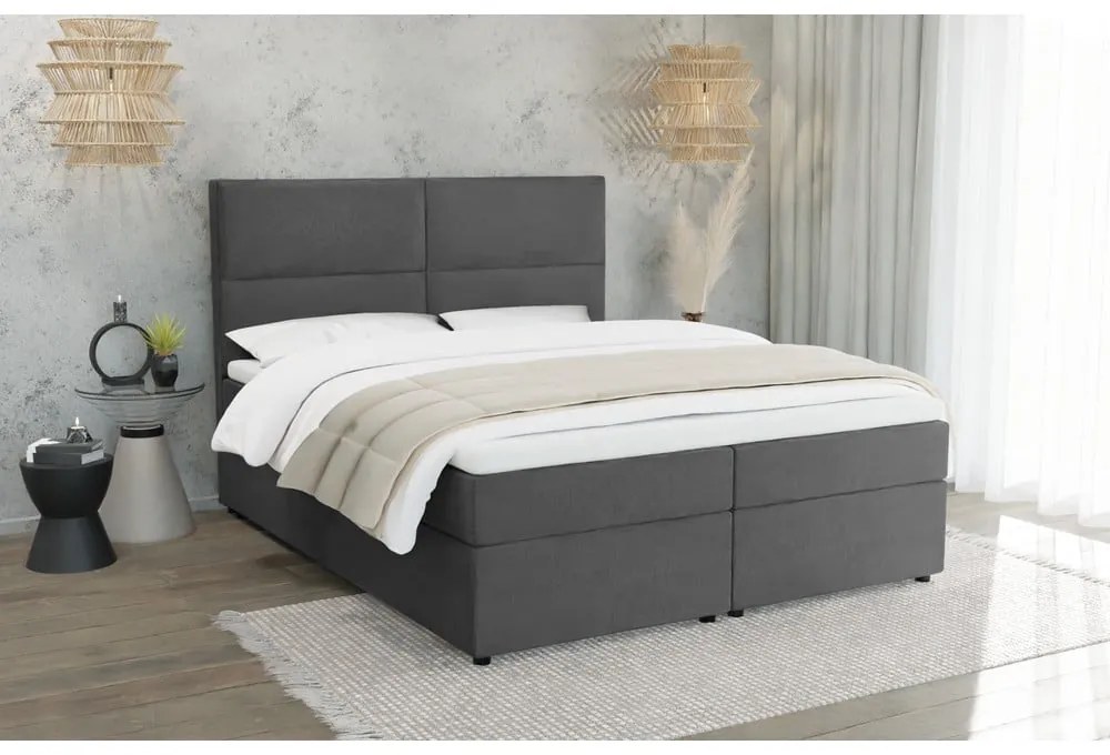 Ciemnoszare łóżko boxspring ze schowkiem 140x200 cm Rico – Ropez