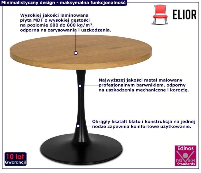 Stół z okrągłym blatem dąb złoty - Adorino