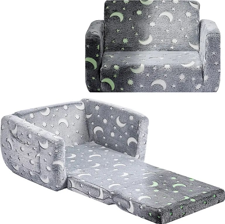 Kanapa SucceBuy dla Dzieci Przekształcalna, Fotel Leżanka 2w1, Składana i Miękka Sofa dla Maluchów, Fosforescencyjna, z Gąbki 28D i Pluszu