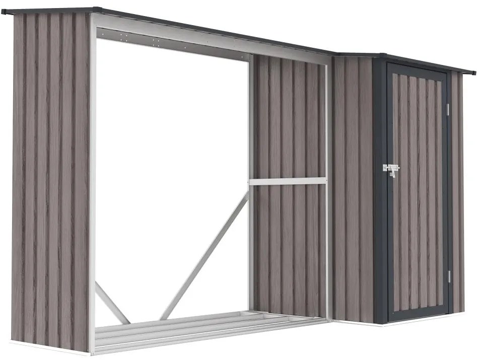 Wiata na drewno opałowe z metalu z miejscem do przechowywania ze stali galwanizowanej 3,49 m3 – 2 stery drewna – 282 × 109 × 168 cm (dł. × szer. × wys.) – DORWOOD