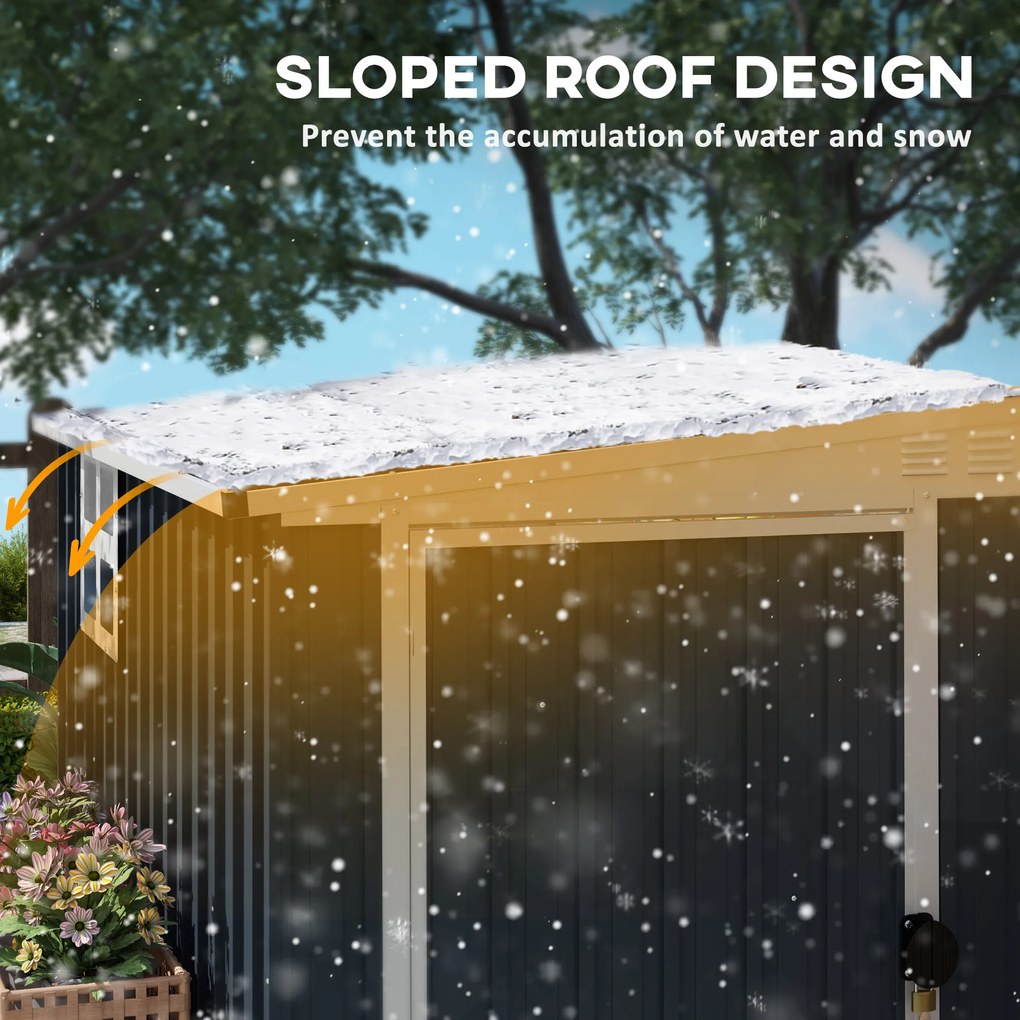 Outsunny Domek ogrodowy na narzędzia, z oknem, otworami wentylacyjnymi, zamykany, ze stali, Ciemnoszary