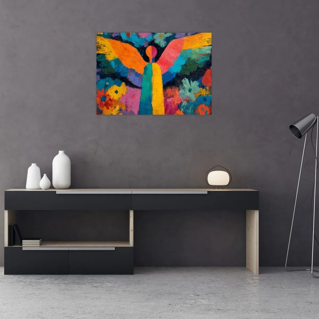 Obraz - Abstrakcyjny anioł z kwiatami (70x50 cm)