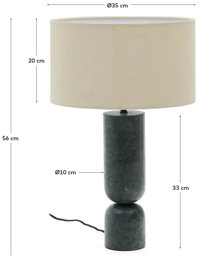 Ciemnozielona/beżowa marmurowa lampa stołowa z tekstylnym kloszem (wysokość 57 cm) Vex – Kave Home