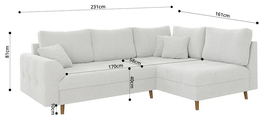 Biały narożnik z materiału bouclé (prawostronny/w kształcie litery L) Ariella – Ropez