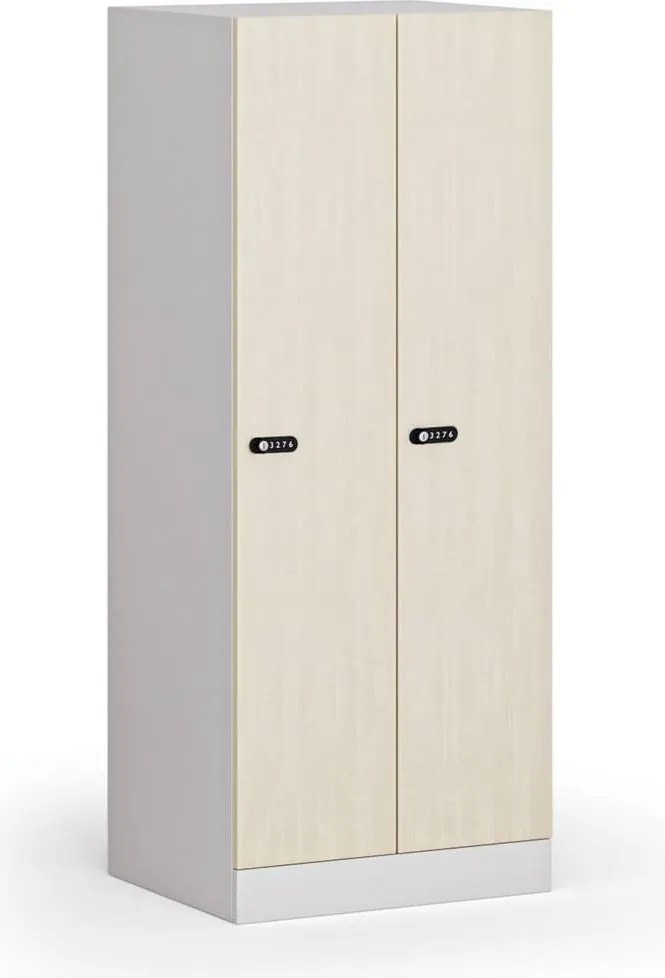 Szafa ubraniowa S1 obniżona 2-drzwiowa, 1500 x 600 x 500 mm, zamek mechaniczny z kodem, drzwi laminowane, brzoza
