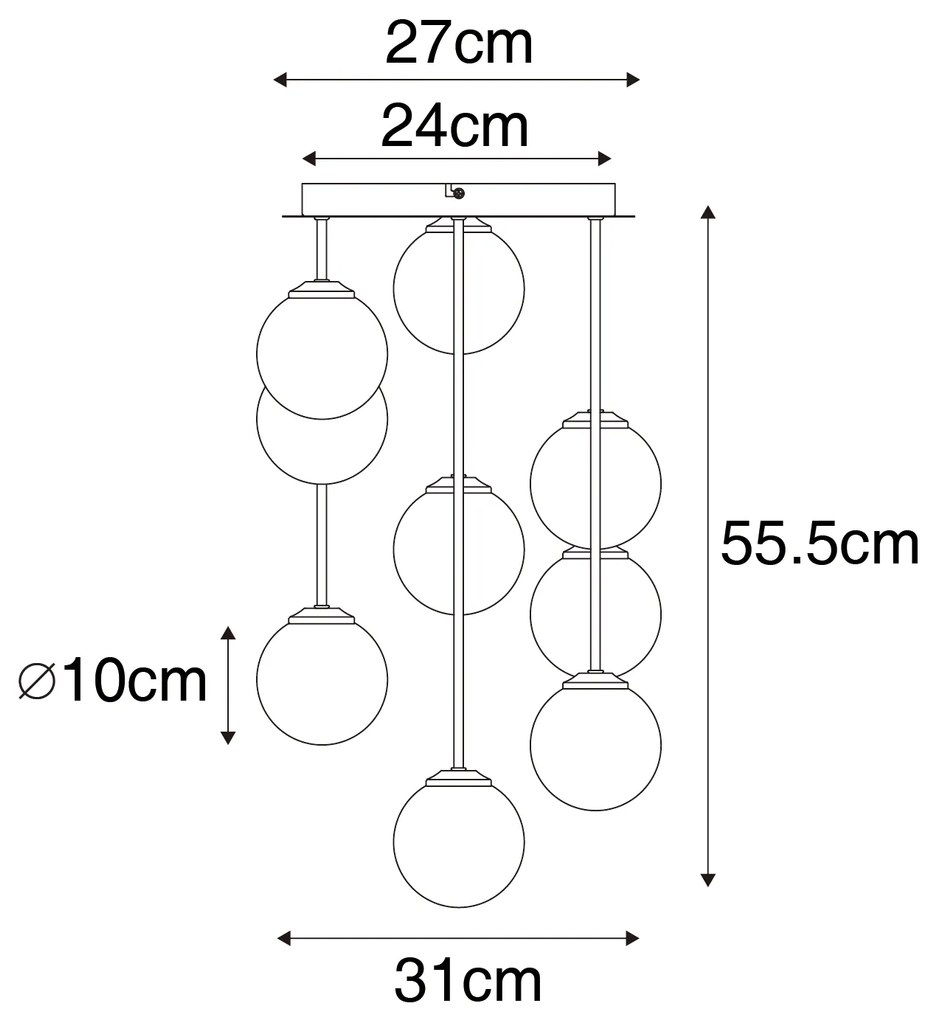 Nowoczesna lampa sufitowa złota z opalowym szkłem 9 lamp - Ateny Nowoczesny Oswietlenie wewnetrzne